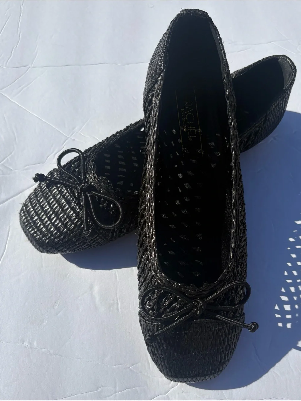 RACHEL Rachel Roy Black Woven Ballet Flat with Bow Accent